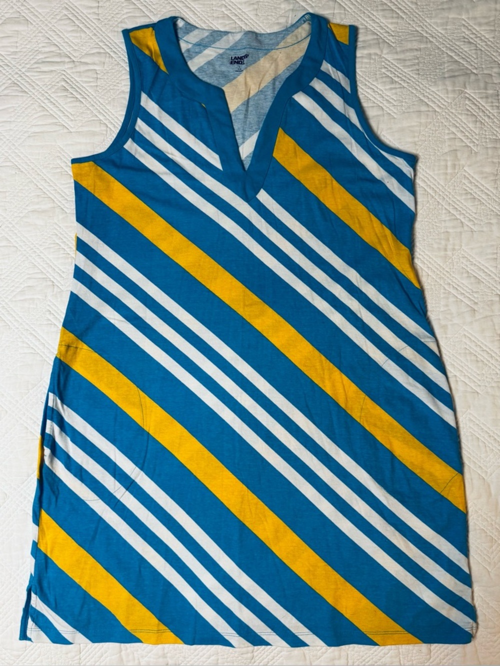 Lands' End 100% Cotton Jersey Sleeveless Swim Cover Up Dress Sz Large 14-16 EUC